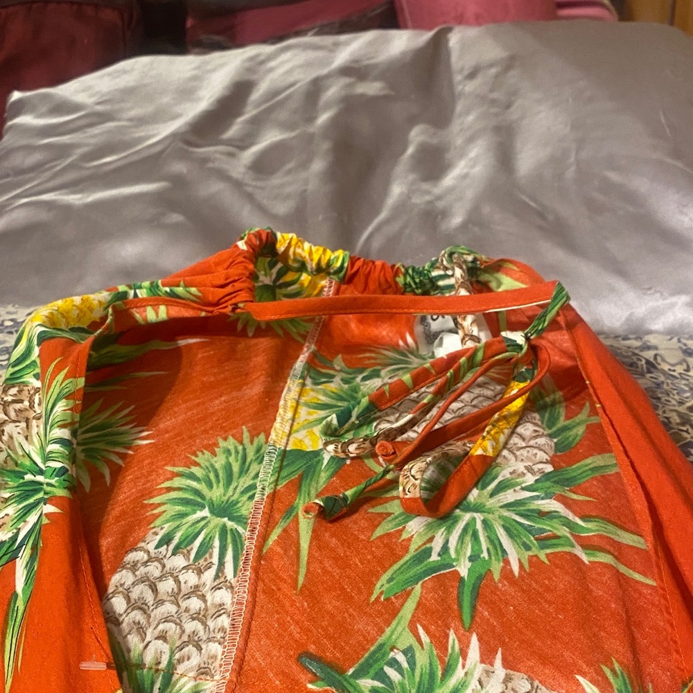 Orange Floral Hilo Hattie Maxi Halter wrap dress and short sleeve shirt set - Picture 7 of 7